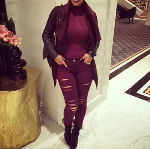 Casual Elastic Hole Denim Pants