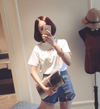 Slim solid color short-sleeved T-shirt