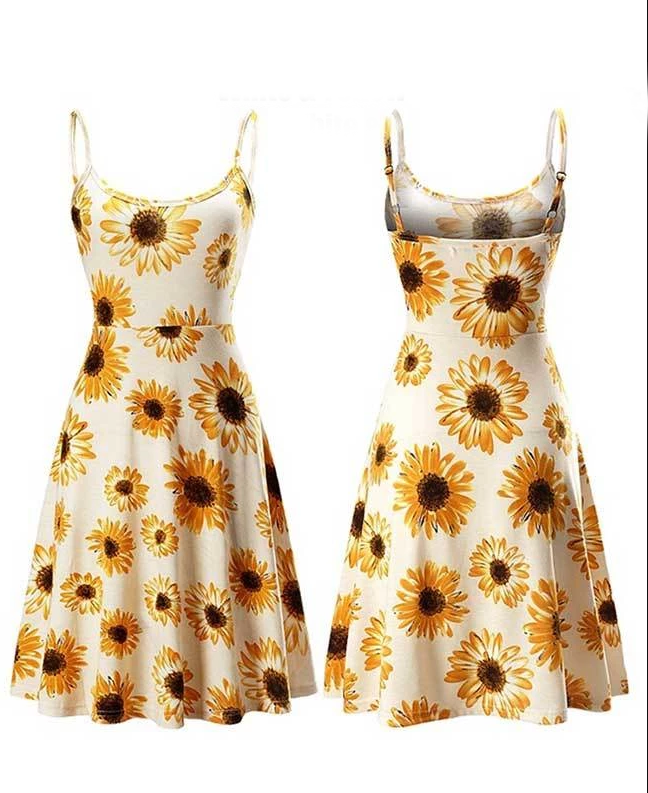 Women Print Strappy Sleeveless Beach Dress