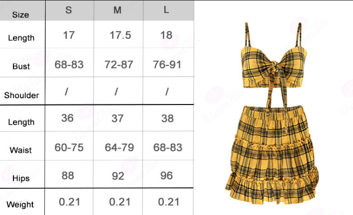 Sexy Plaid Vest Sleeveless Bow Two-piece Set