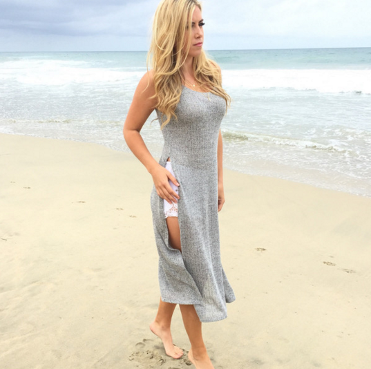 Fashion round neck stitching sleeveless dress