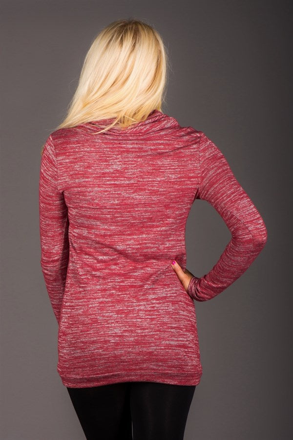 Solid Color High-Necked Pocket Long-Sleeved T-Shirt