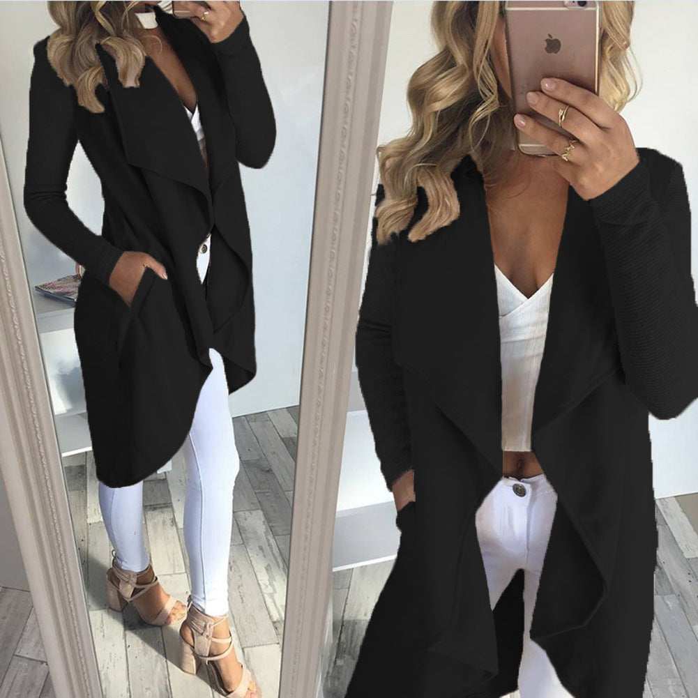 Womens Solid Color Jacket Long Irregular Coat
