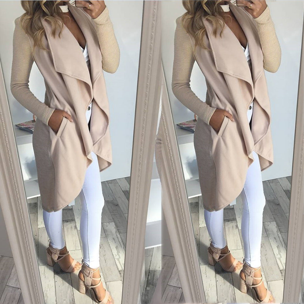 Womens Solid Color Jacket Long Irregular Coat