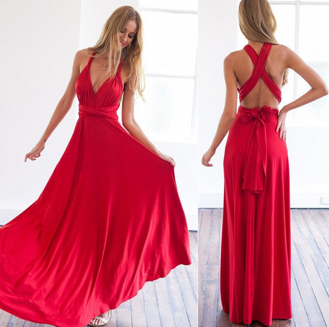 Women Elegant Deep V-neck Maxi Party Dress