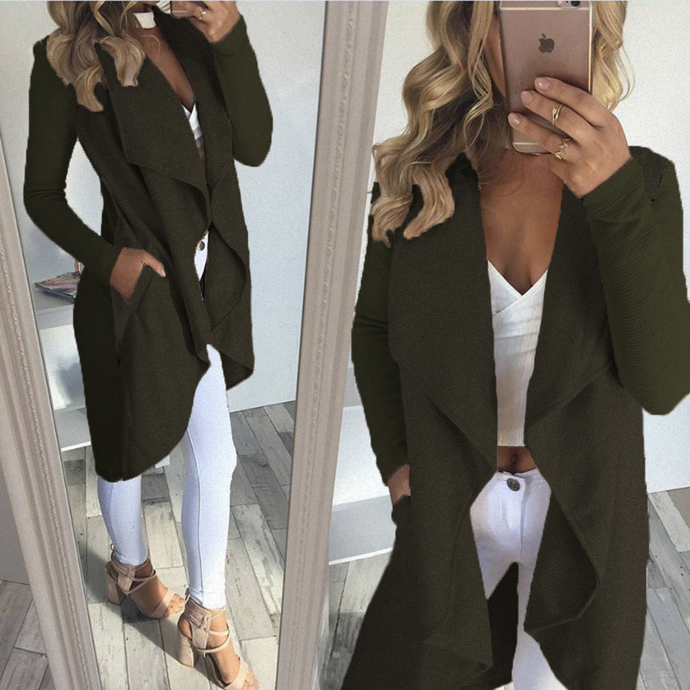 Womens Solid Color Jacket Long Irregular Coat