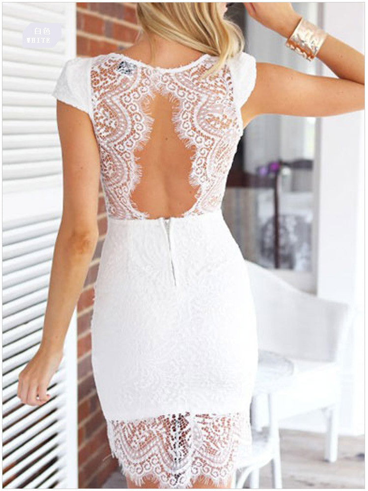 Sexy V-neck short sleeve lace dress