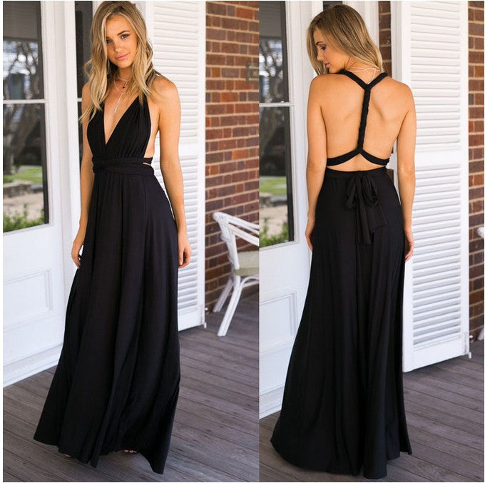 Women Elegant Deep V-neck Maxi Party Dress