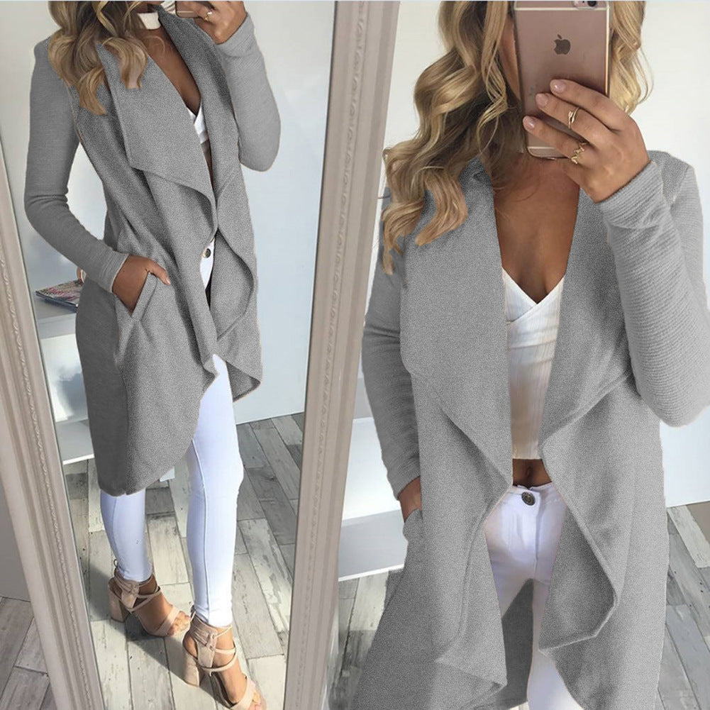 Womens Solid Color Jacket Long Irregular Coat