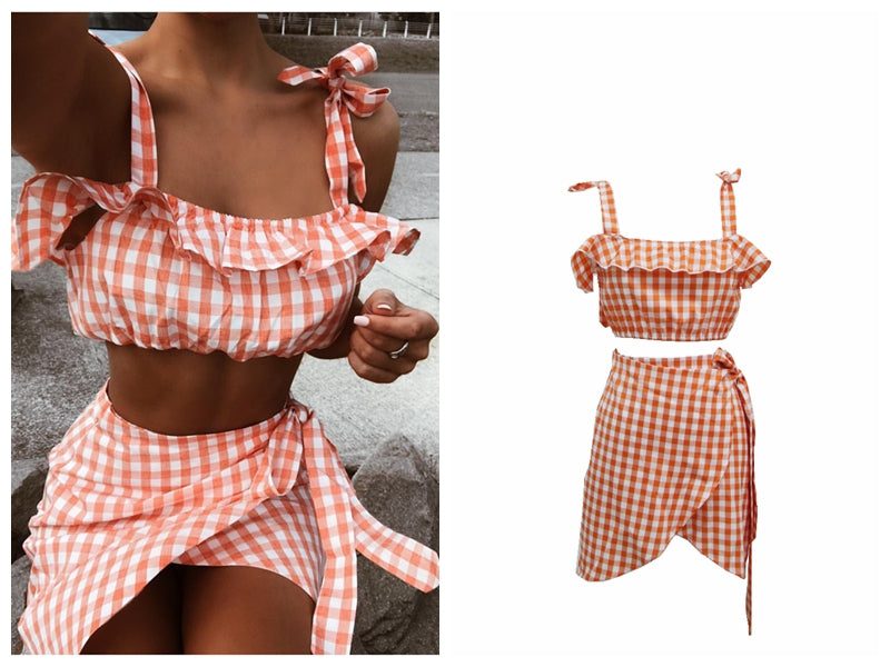 Women'S Sexy Lattice Sling Two-Piece Suit
