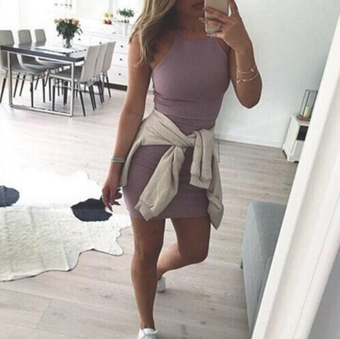 SEXY HANGING NECK SLEEVELESS DRESS