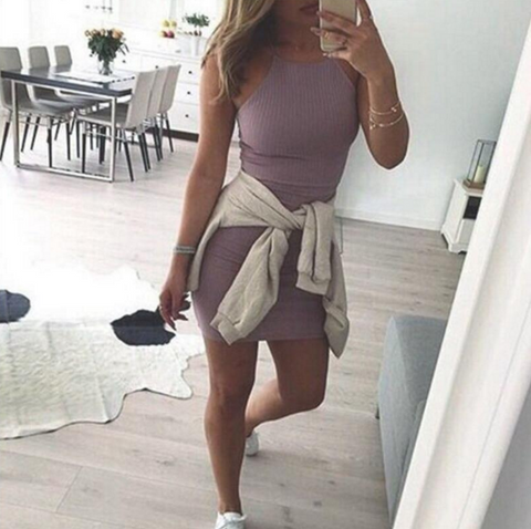 Solid Color Sling Lace Halter Dress