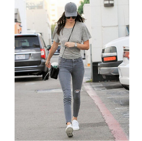 Casual Elastic Hole Denim Pants