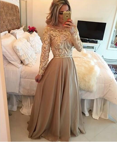 ELEGANT ROUND NECK LONG-SLEEVED DRESS