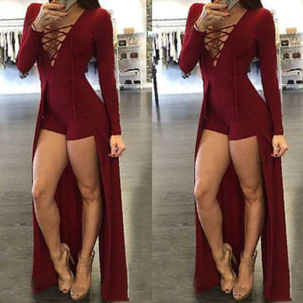 Fashion V-neck long-sleeved dress