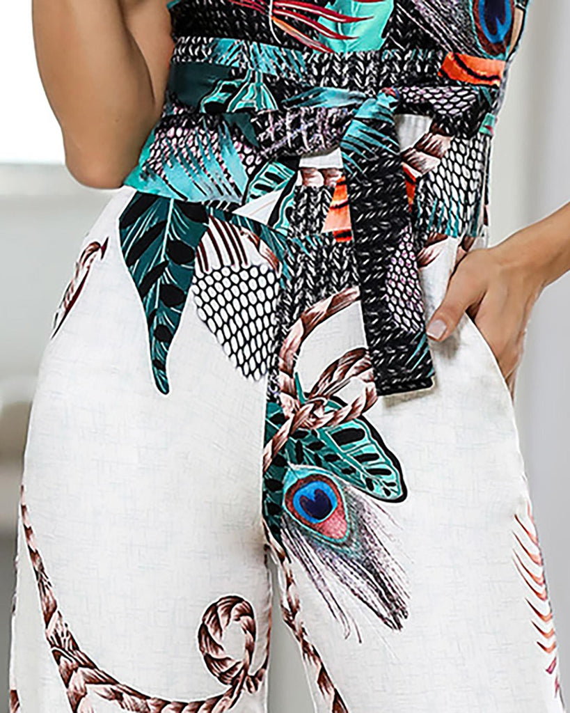 Sling Zipper Sleeveless Printed Jumpsuit