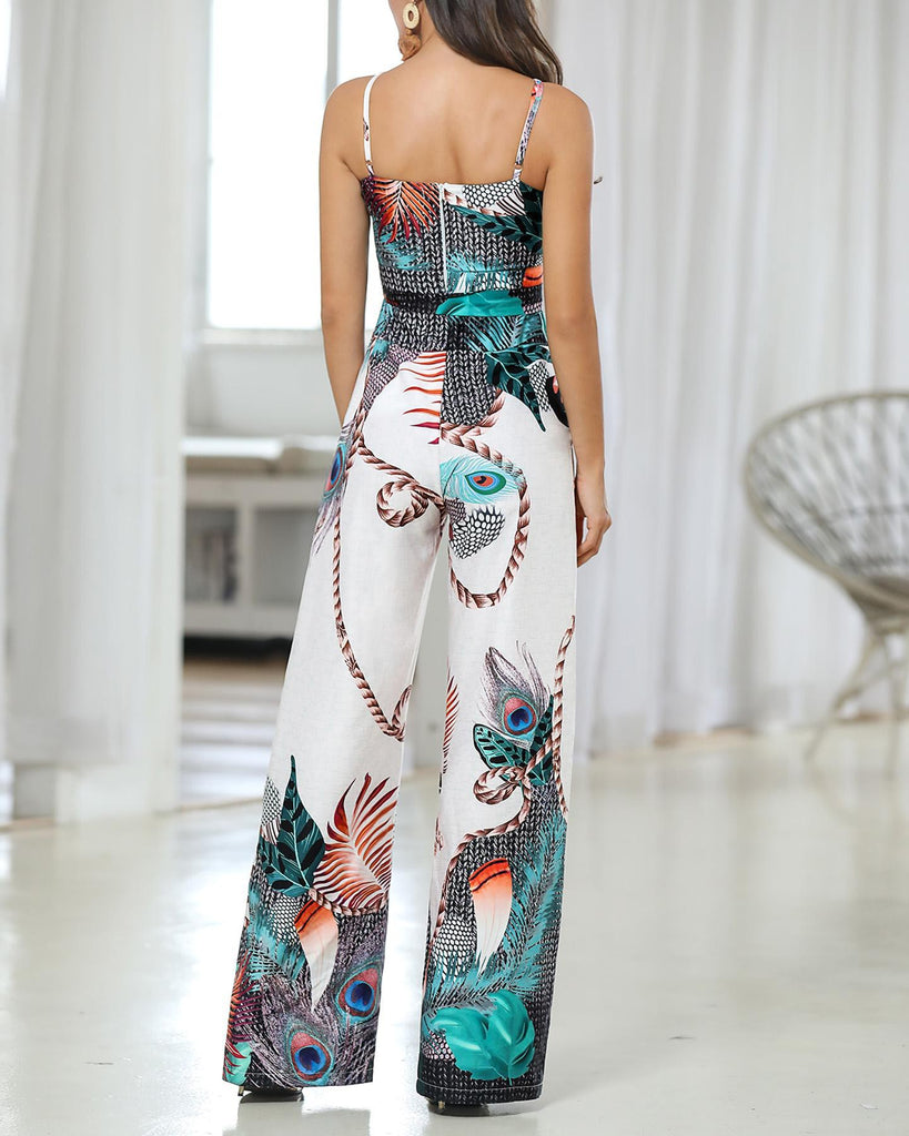 Sling Zipper Sleeveless Printed Jumpsuit