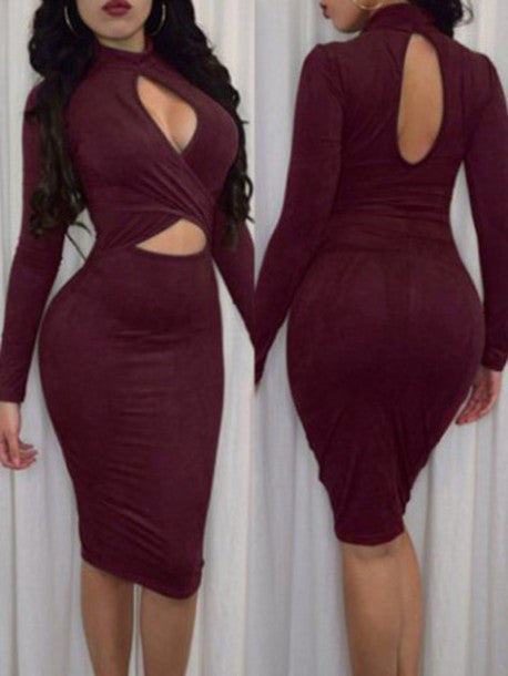 long sleeve backless dress