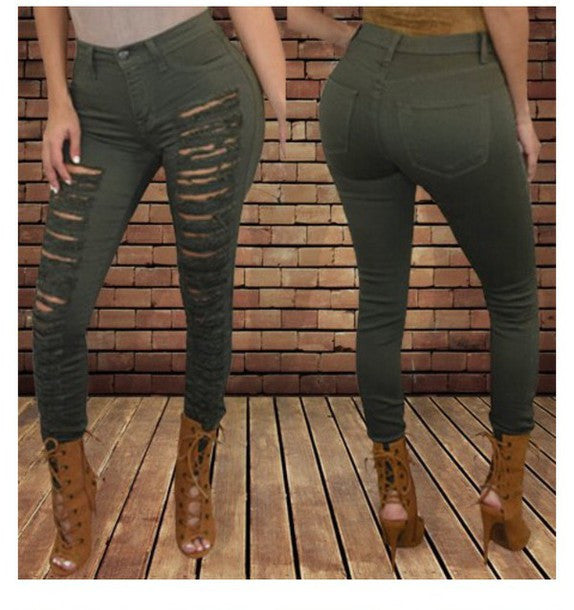 FASHION HOLE DENIM TROUSERS