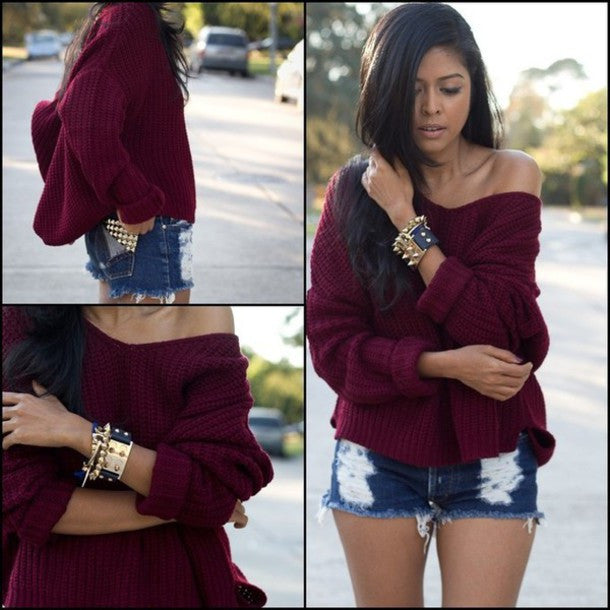 Design round neck long-sleeved knit sweater