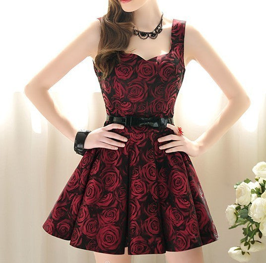 FASHION ROSE WAIST BIG SKIRT SLEEVELESS DRESS