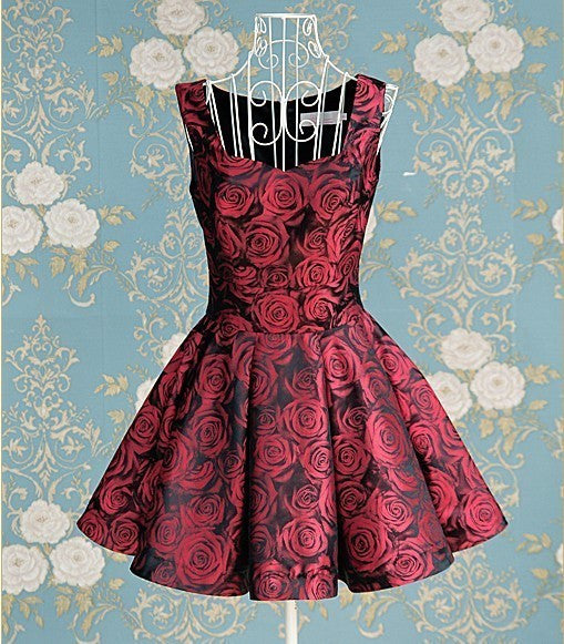 FASHION ROSE WAIST BIG SKIRT SLEEVELESS DRESS