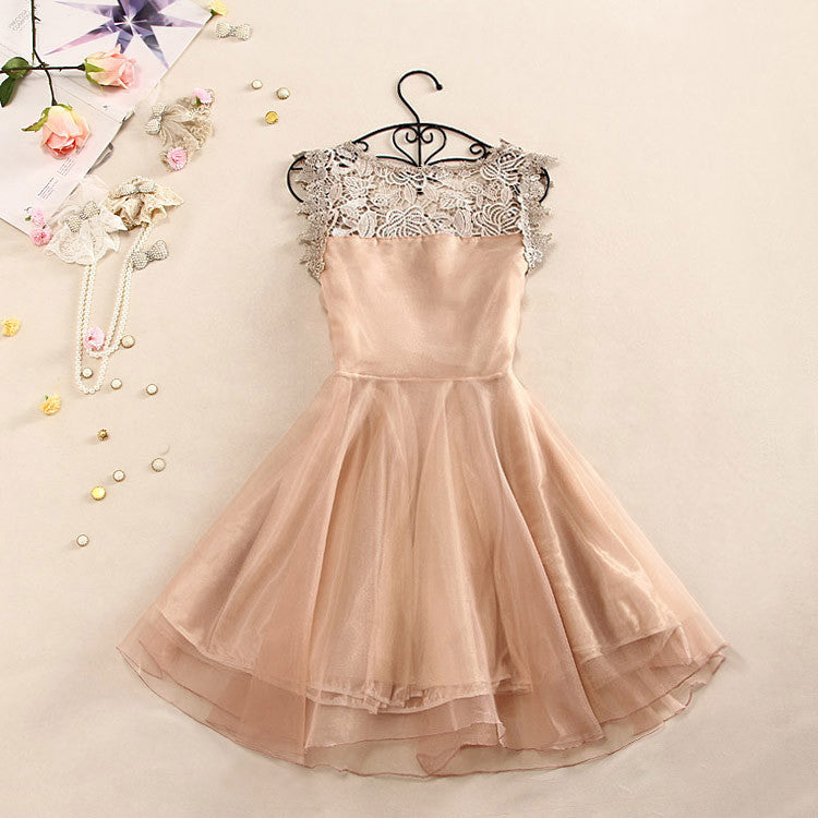 Sweet And Elegant Crochet Butterfly Organza Dress