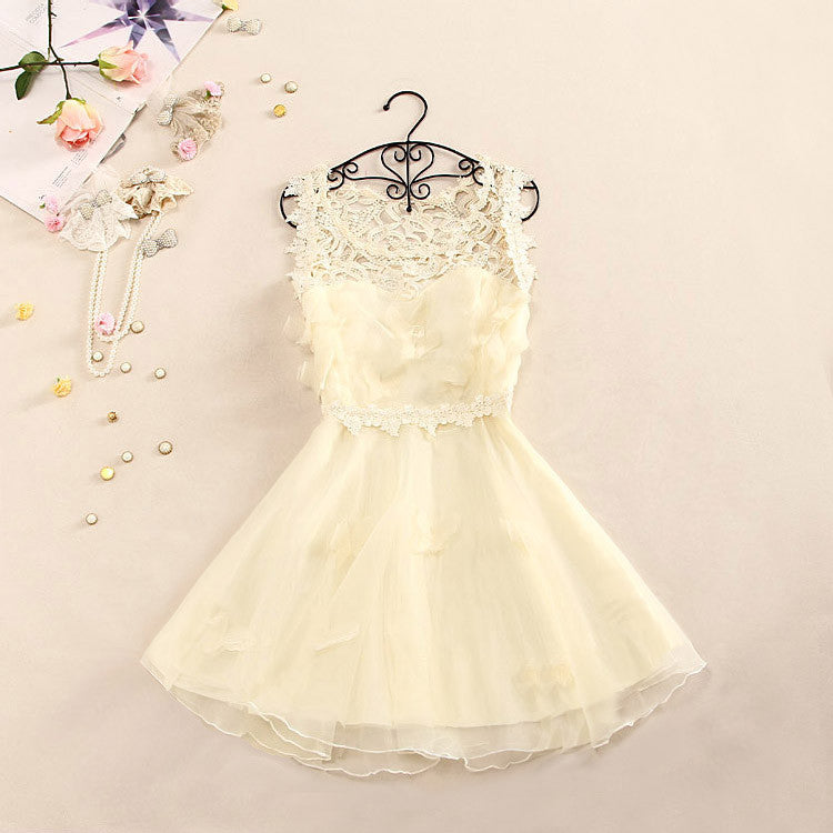 Sweet And Elegant Crochet Butterfly Organza Dress