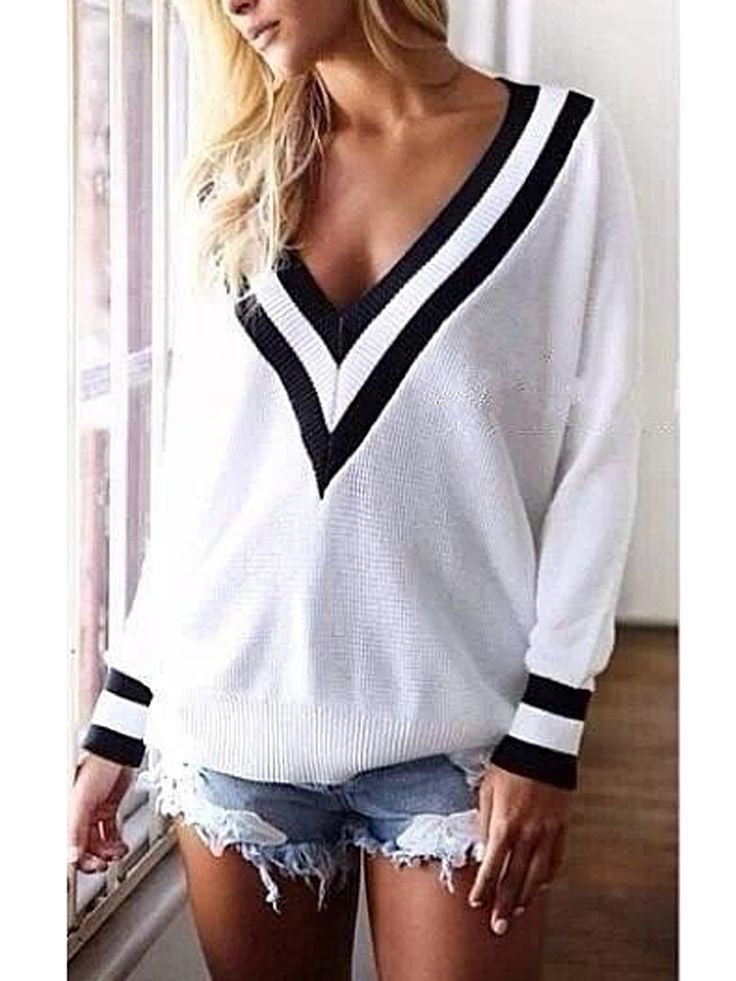 Deep V-Neck Pullover Sweater