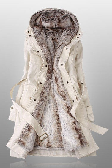 Beige Parka With Faux Fur Inner