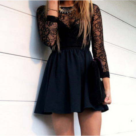 Black Long-Sleeved V-Neck Dress