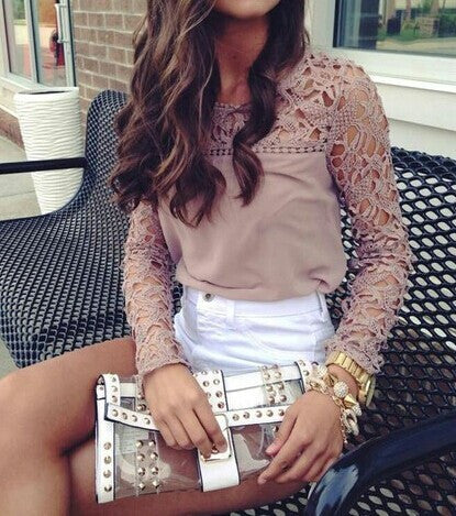 Sweet Embroidery Stitching Chiffon Shirt