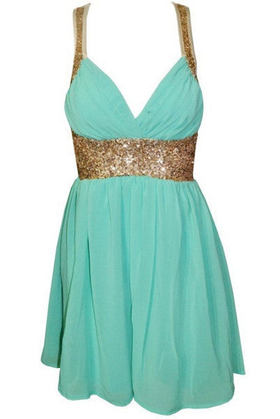 Sequined Cross Deep V Halter Dress Chiffon Skirt