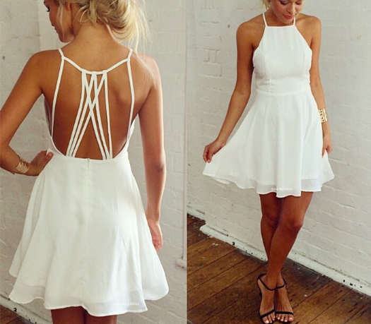 Fashion White Chiffon Sleeveless Dress