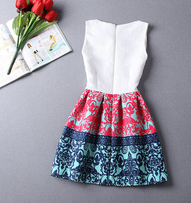 Vintage Jacquard Printed Sleeveless Dress