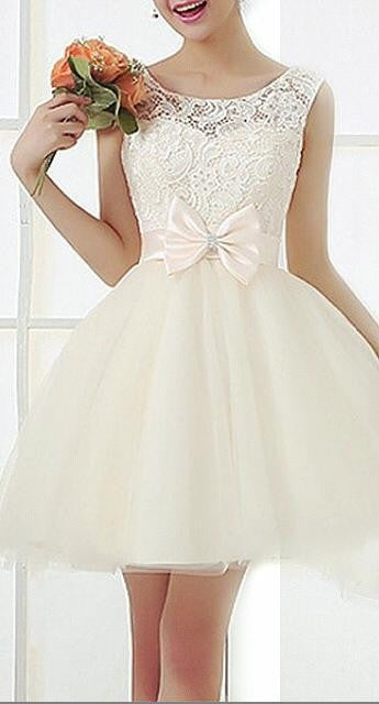 Cute Sleeveless Lace Bow Dress