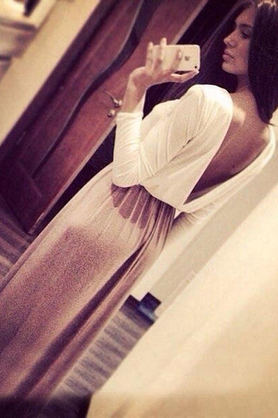 Off Shoulder V Back Long Sleeve Dress