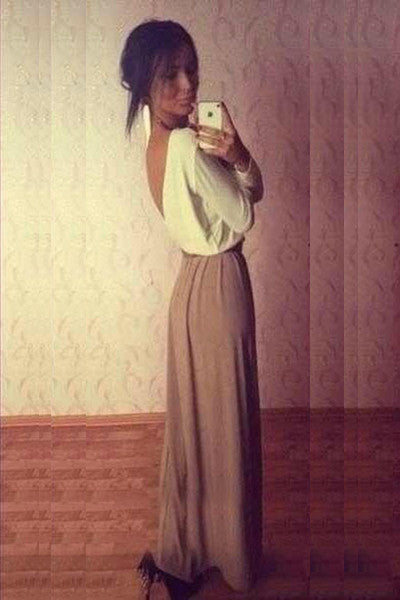 Off Shoulder V Back Long Sleeve Dress