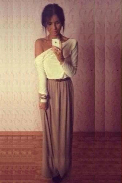 Off Shoulder V Back Long Sleeve Dress