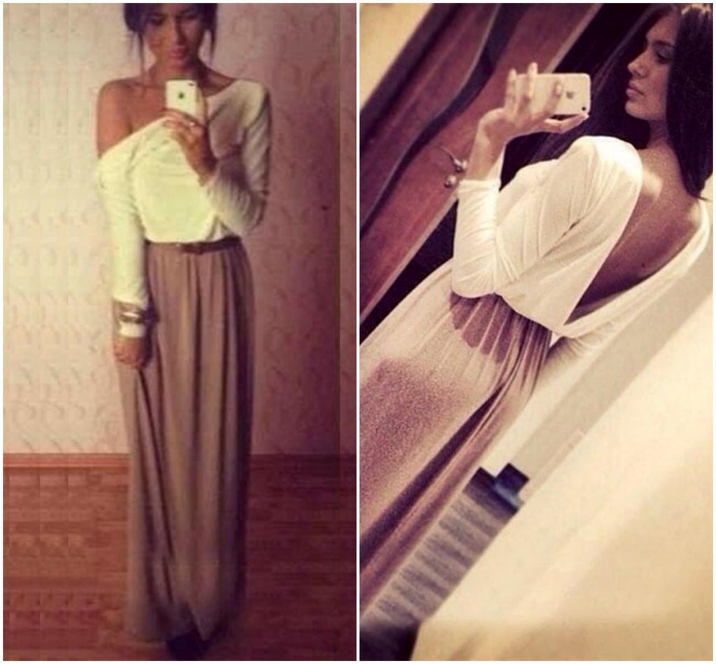 Off Shoulder V Back Long Sleeve Dress