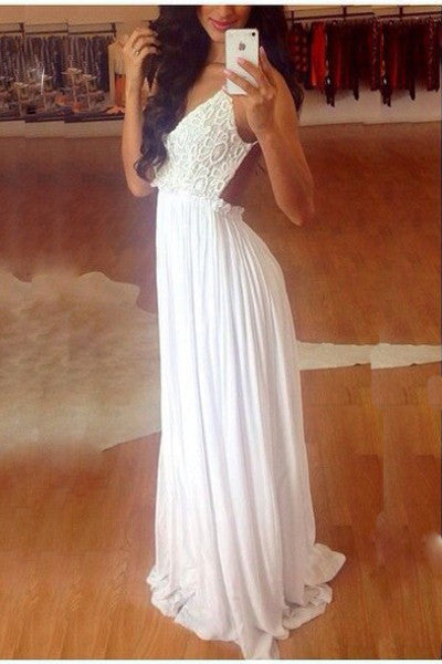 Gorgeous White Lace And Chiffon Backless Dress