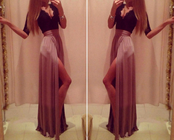 Beautiful V Neck Lace And Chiffon Bandage Dress