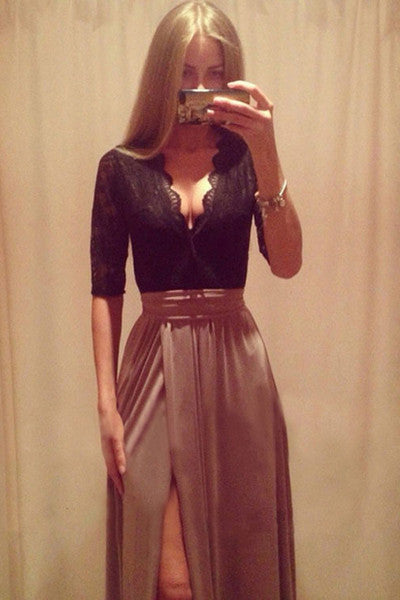 Beautiful V Neck Lace And Chiffon Bandage Dress