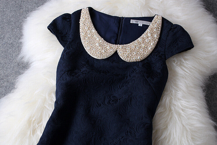 Nice Dark Blue Beading Rhinestones Gorgeous Dress