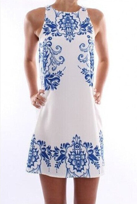 Fashion Round Neck Sleeveless Chiffon Dress