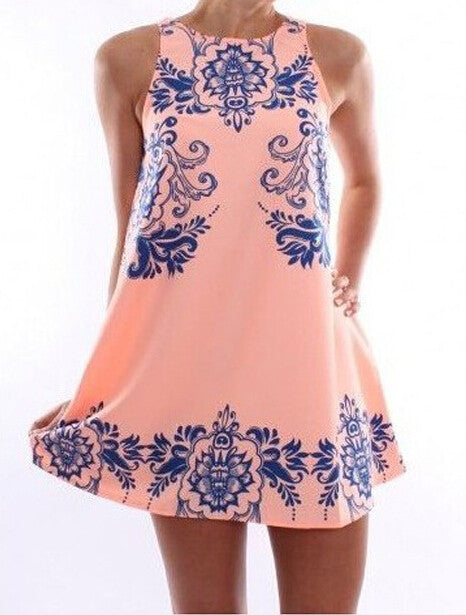 Fashion Round Neck Sleeveless Chiffon Dress