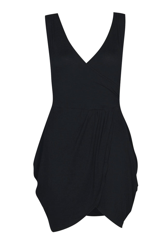 Deep V Neck Wrap Over Tulip Shape Evening Party Club Mini Dress