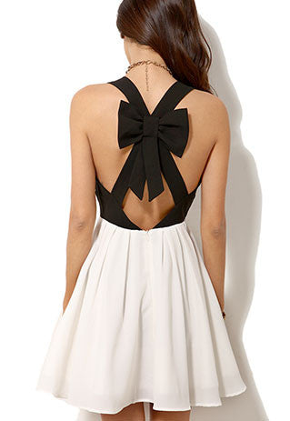 Black And White Crossback Bowknot Low Cut Tank Dress
