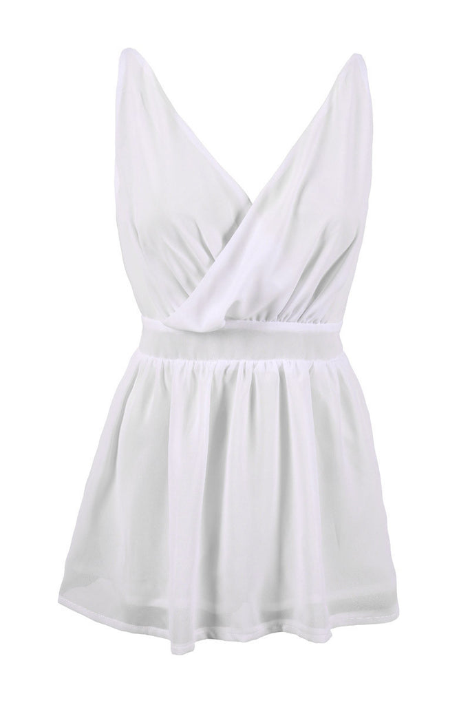 Fashion Cute White V-Neck Dress