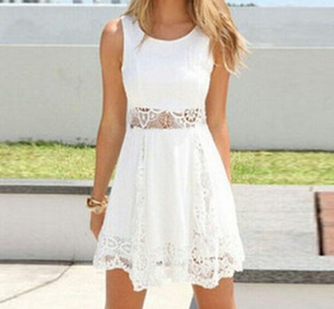 Elegant Round Neck White Lace Dress